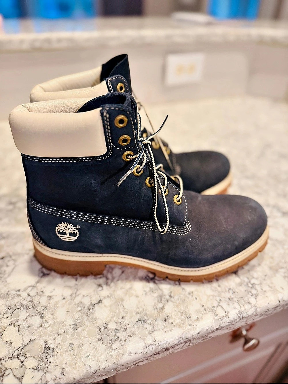 Timberland Men's Premium Boot Navy & Cream size 10